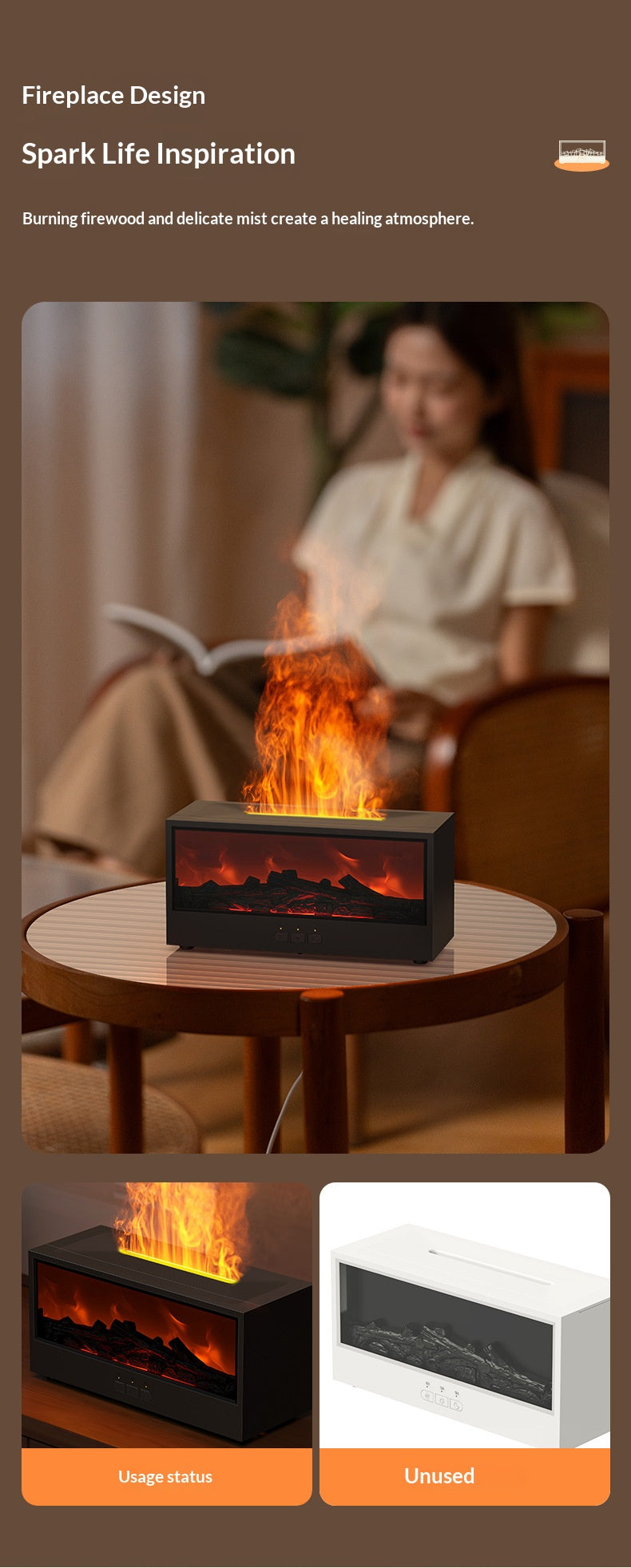 3D Flame Fireplace Aromatherapy Humidifier with Remote Control