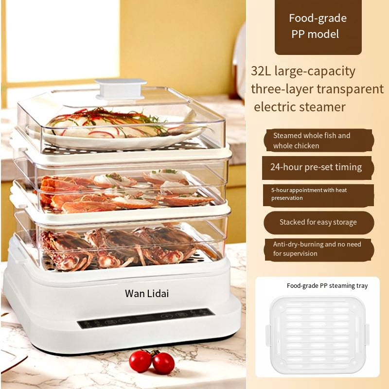 Multi-Function 3-Tier Electric Steamer – Compact Home Cooking & Breakfast Solution