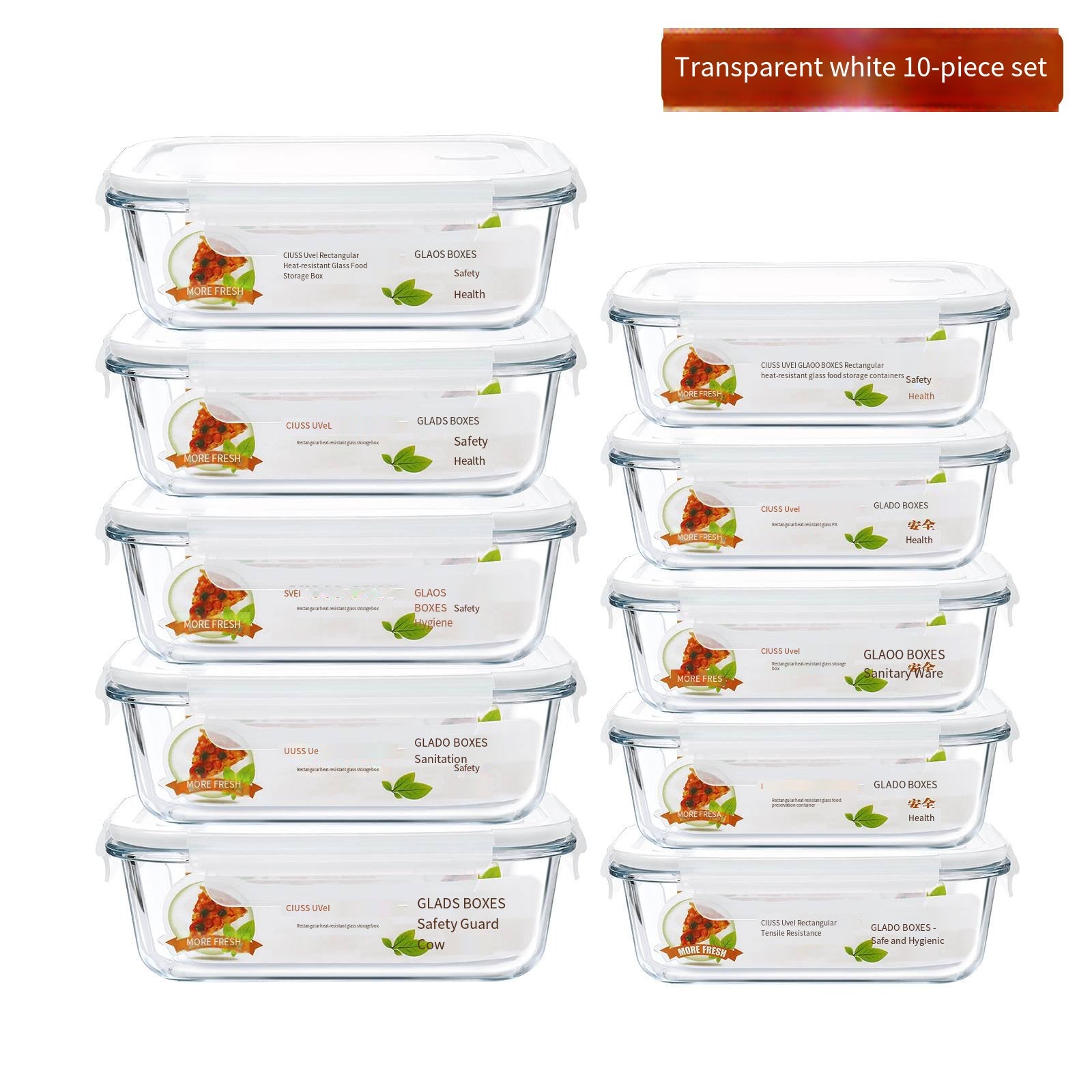High Borosilicate Glass Lunch Box Set (10 Pieces) – Heat-Resistant Rectangular Food Containers